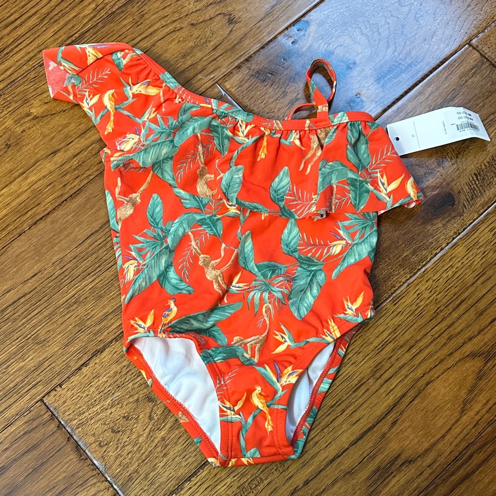Janie and Jack Orange Leaf Print Kids Swim One Piece
